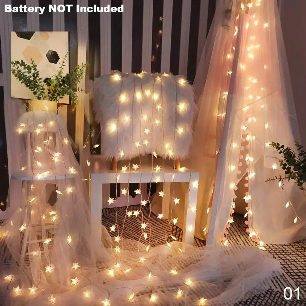guirlande lumineuse étoiles blanc chaud scintillement noël mariage décoration festive led batterie moderne