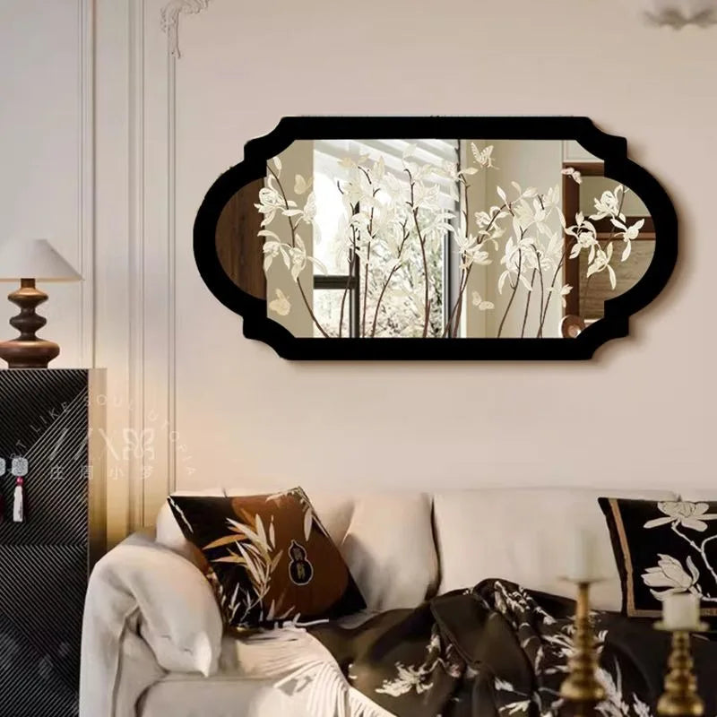 miroir mural adhésif noir fleurs papillons classique salon chambre deco