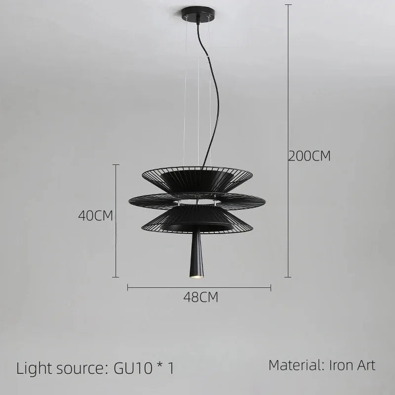 suspension lumineuse or noir contemporain minimaliste ampoule led intégrée fixation câbles métal superposé