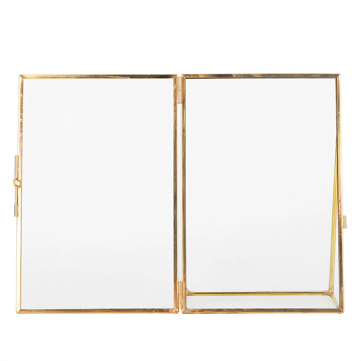cadre photo or minimaliste verre transparent geometrique ouverture deux parties pieds