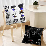 housse coussin carrée motif chat mignon décoratif salon chambre moderne coton blanc noir