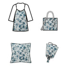 tissu polyester jacquard motifs floraux stylisés blanc bleu gris élégant coudre decorator floral