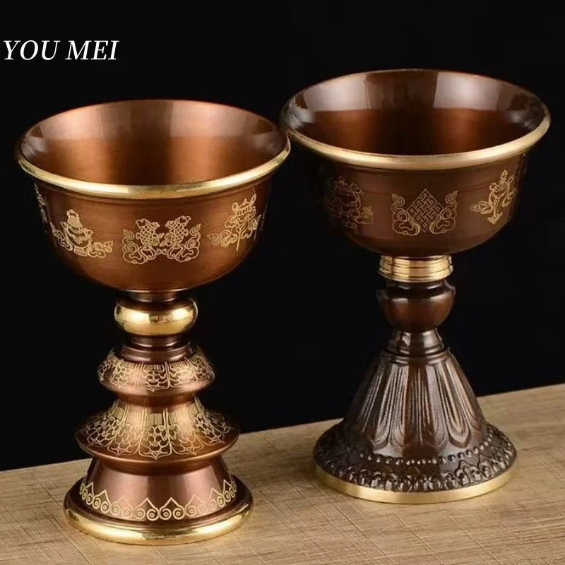 gobelet cuivre ornemental classique marron doré bouddhiste lampe huile baroque artisanal sacrée activités religieuses