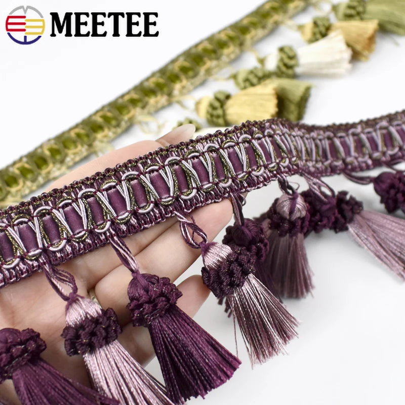 ruban decoratif pompons vert olive beige violet rose pâle tissu polyester classique metalliques mariage