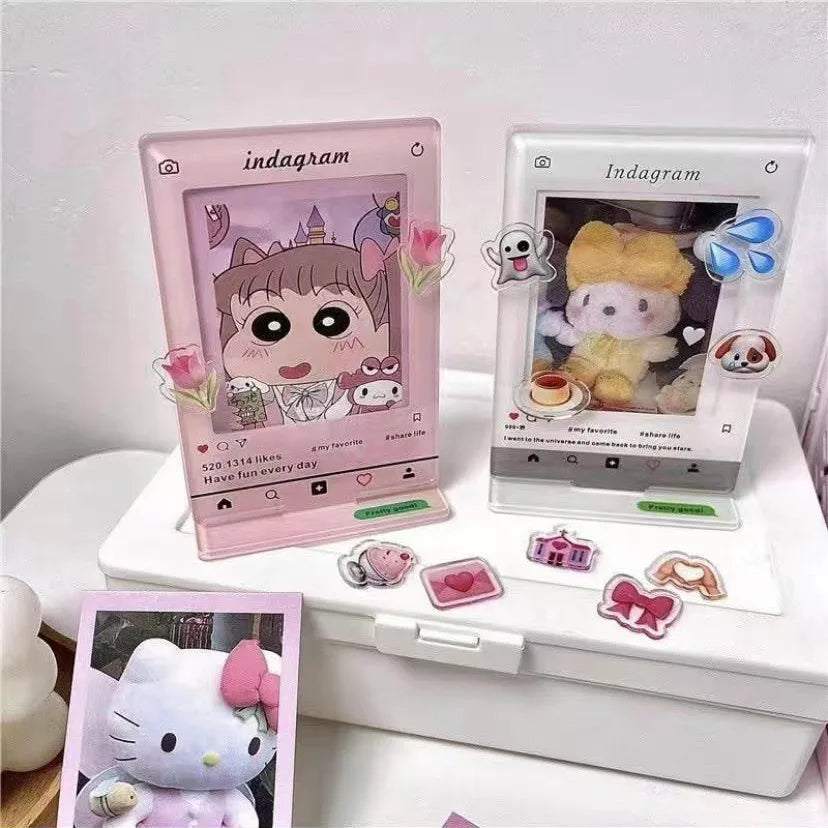 cadre photo moderne rose clair imprimé transparent clips magnétiques émojis décoration maison photo card