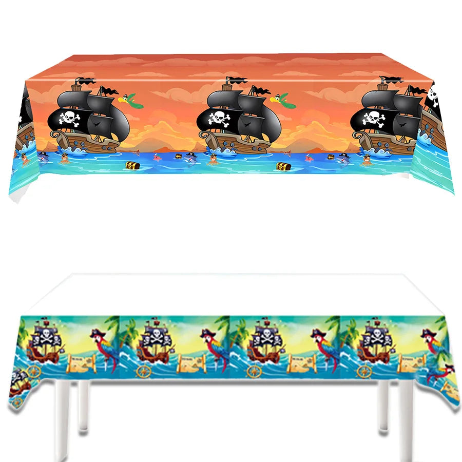 nappe pirate bateau crânes perroquet motif marin fête enfant bleu rouge vert orange