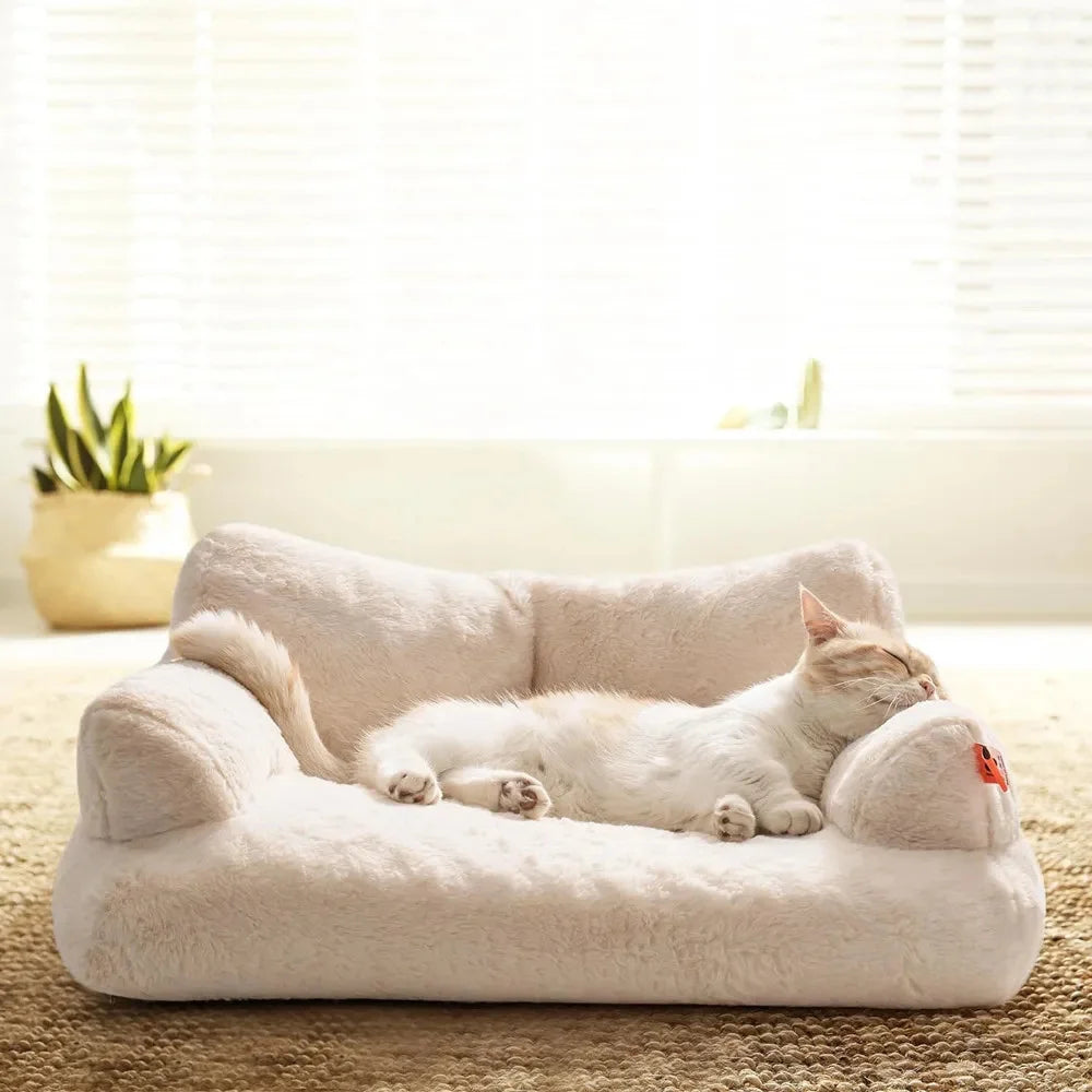canapé chat peluche détachable lavable beige confortable moderne sofa douillet