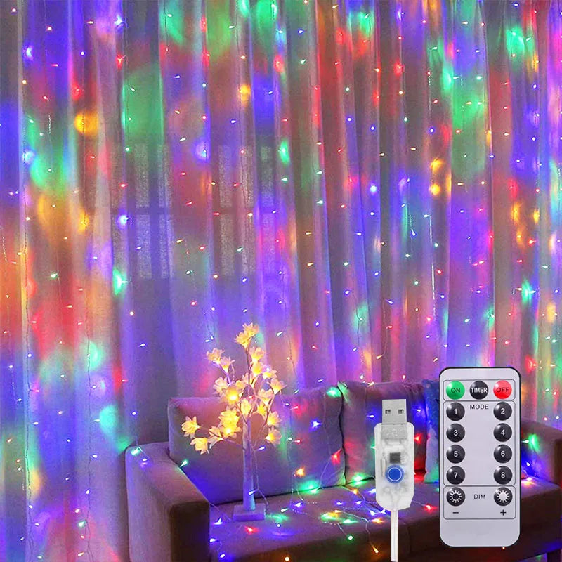 guirlande lumineuse rideau blanc multicolore fêtes anniversaire noël saint valentin mariage