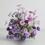 arches décoratives florales artificielles violettes roses romantiques mariageintérieur bouquets fleurs variées texturées