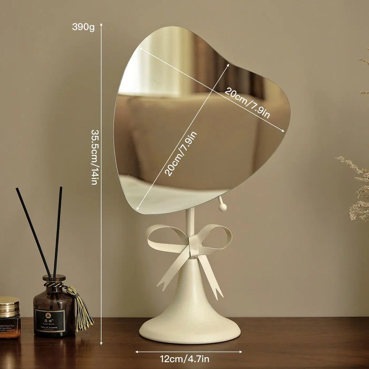 miroir table décoratif or noir rose poudré vert rubans modernes élégants fixé pied métal
