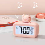 réveil horloge numérique led rose clair indicateur date température cochon figurine minimaliste