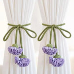 attaches rideaux fleurs tissu coton vert blanc violet orange floral champêtre