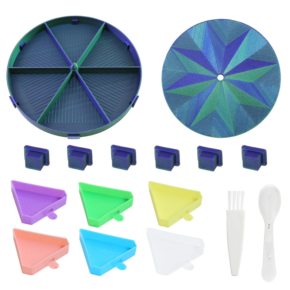 palette broderies six compartiments violet bleu vert rose moderne diagonales géométriques opaques brosse incluses.codes