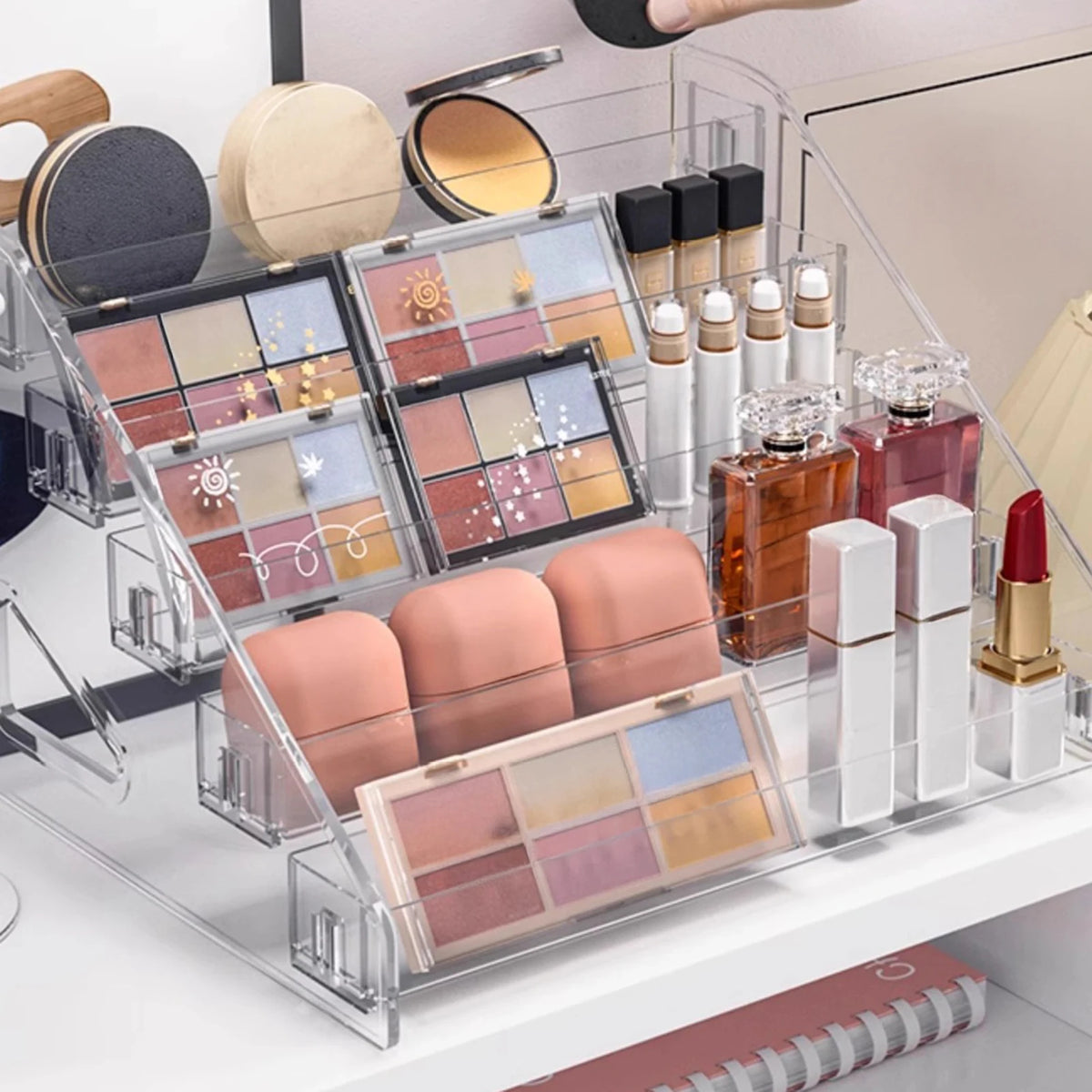 organisateur maquillage transparent palette fards crème yeux rouge lèvres fond teint poudre compacte outils