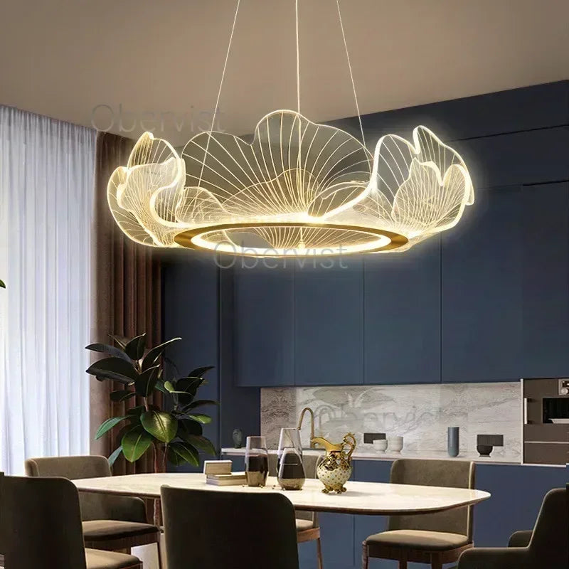 suspension lumineuse contemporaine filigrane floral blanc doré élégante intérieur lumière blancheversible
