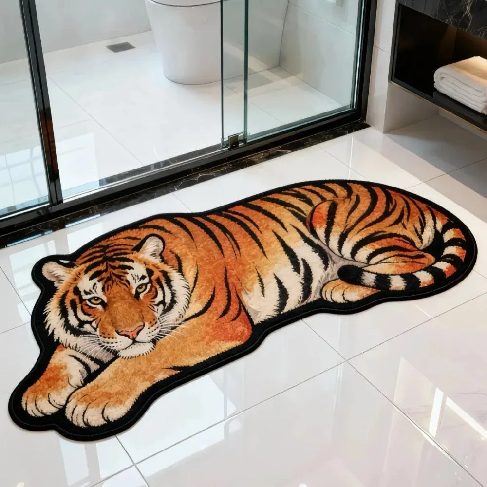 tapis sol antidérapant mousse mémoire forme polyester résistant décoloration dessin animé tigre léopard entrée