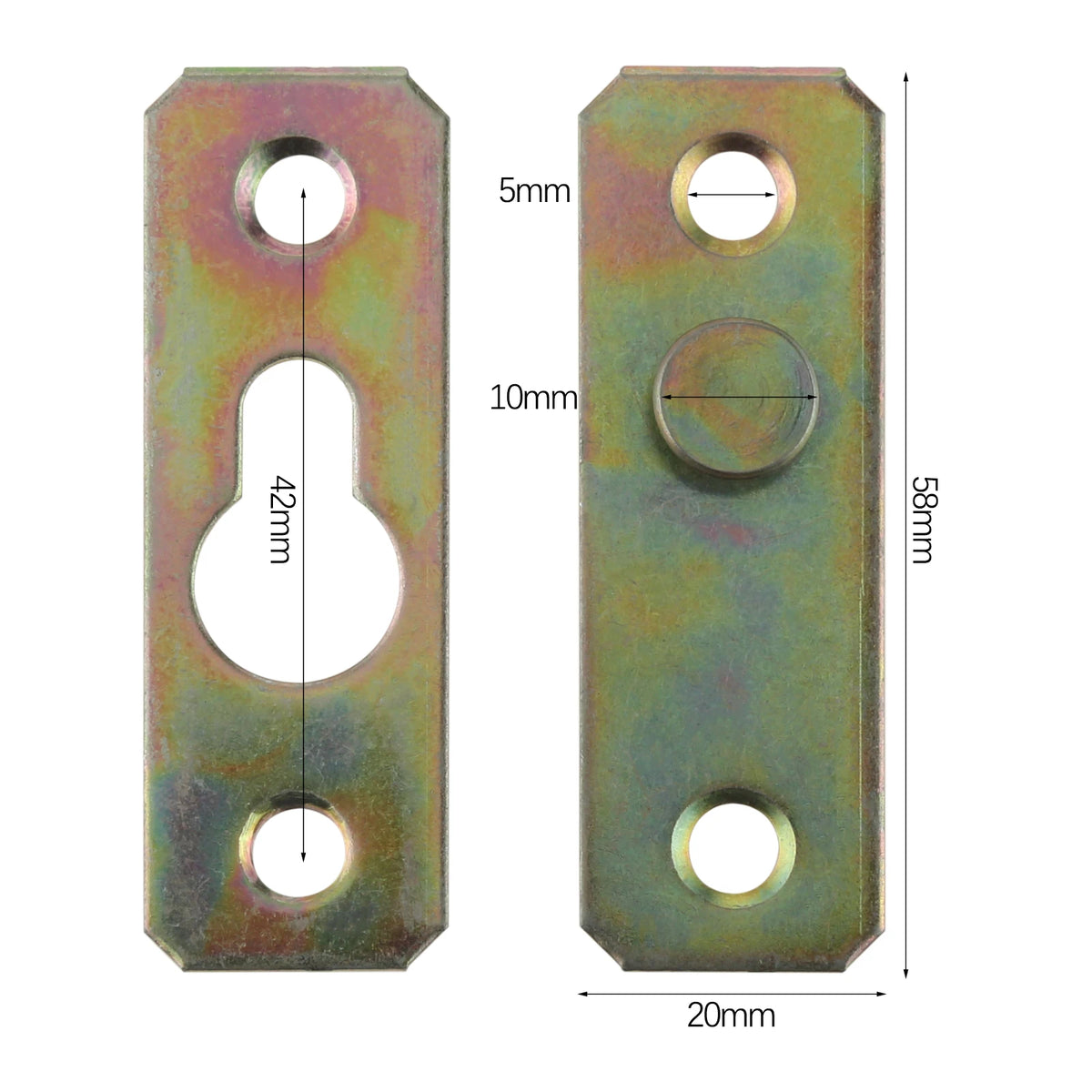 fixations métalliques industrielles couleur irisée travaux bois vert jaune bronze violet