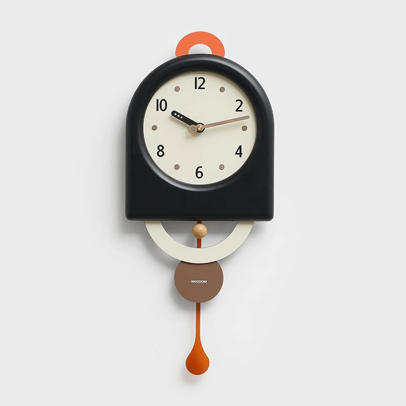 horloge murale moderne minimaliste aiguilles balancier noir blanc rouge