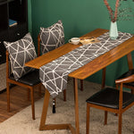 table chevet chemin table gris blanc motif géométrique coton polyester moderne minimaliste pompon