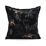 housse coussin jacquard motif forêt tropicale noir vert beige blanc décor maison voiture 45x45cm