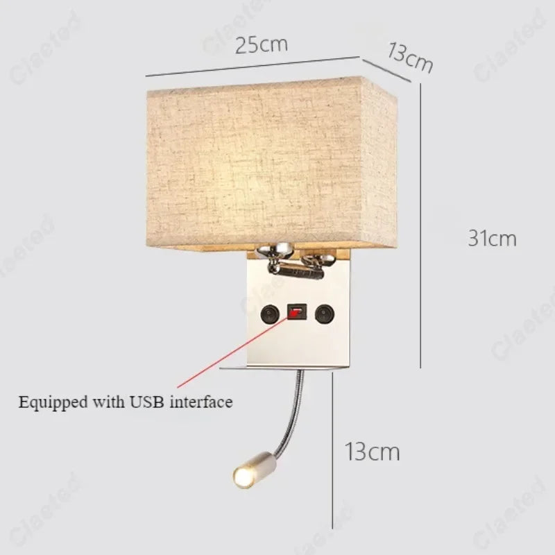 lampe murale moderne blanc marron tissé usb angle réglable chambre cuisine salle manger