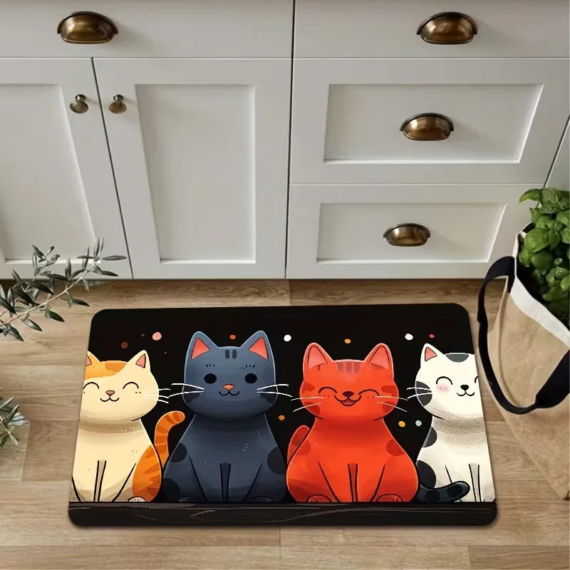 tapis sol moderne chatons colorés fond noir antidérapant extérieur intérieur polypropylène polyester