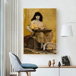 toile d'art impression moderne femme orientaliste couleurs jaune beige sans cadre aquarelle