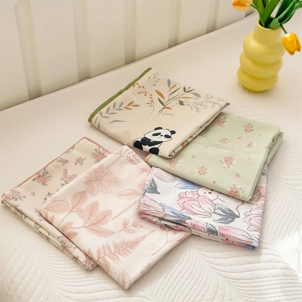 housse taie d'oreiller fleurs florales polyester 48x74cm vintage couleurs pastel motifs floraux respectueux environnement