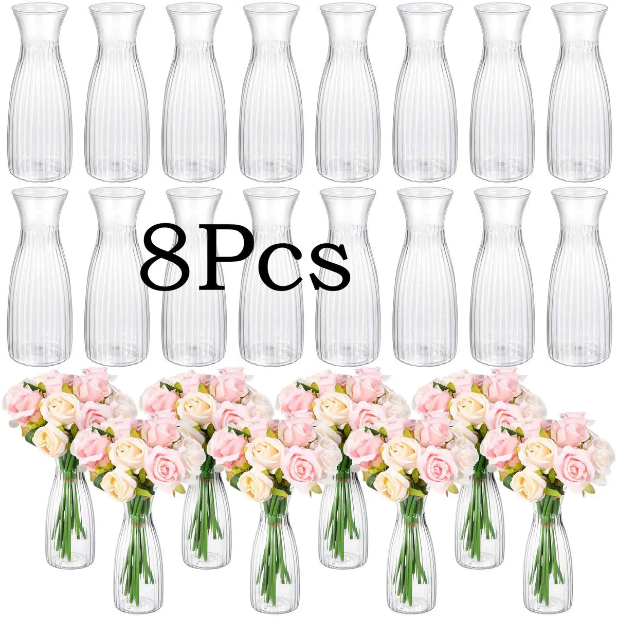 vases transparents striés fleurs artificielles bouquet décoration table moderne maison mariage