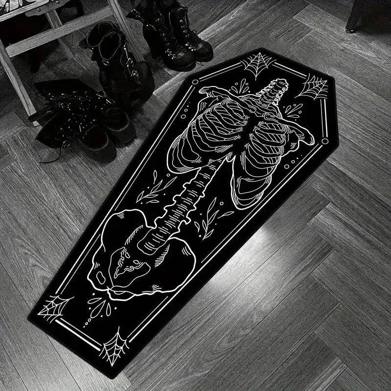 tapis halloween squelette araignée cercueil noir blanc gothique intérieur salon chambre
