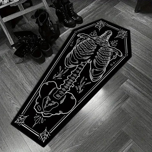 tapis halloween squelette araignée cercueil noir blanc gothique intérieur salon chambre