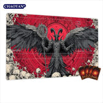tapis jeu gothique art personnages ailes cartes rouge noir gris