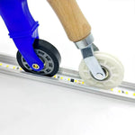 roulette rouleaux bleu caoutchouc noir blanc bande led pratique fixations vis