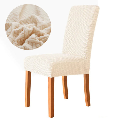 housse chaise salle manger tissu jacquard motif géométrique beige vert moderne élastique
