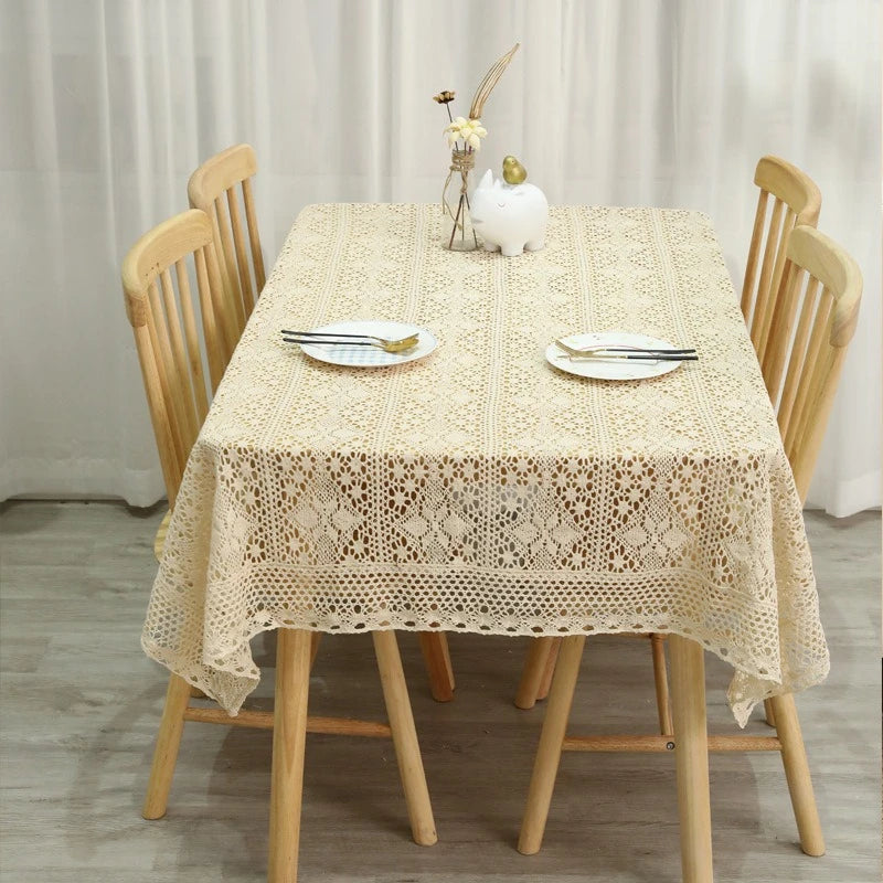 nappe table crochetée fleur motif coton beige clair decorative traditionnelleextérieur mariage festivités