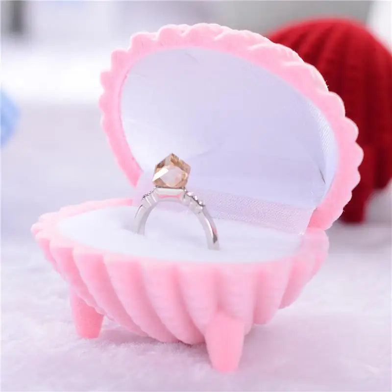 boîte bijoux coquillage blanc rose bleu classique anneaux rangement bague collier