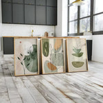 tableaux abstraits nature morte moderne botanique minimaliste vert beige orange rose blanc