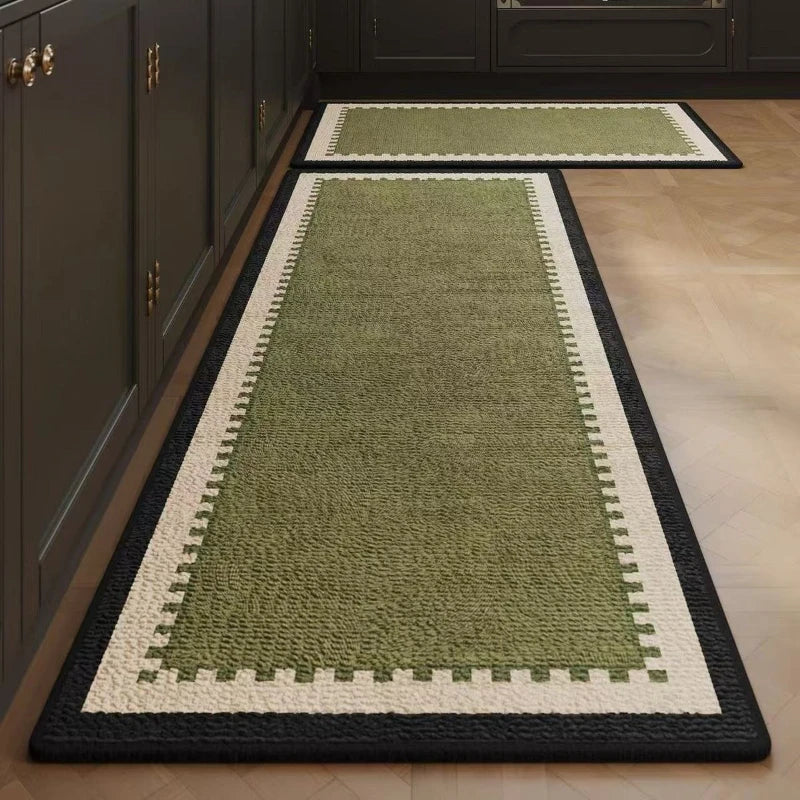 tapis acrylique antidérapant vert beige noir patchwork moderne rustique