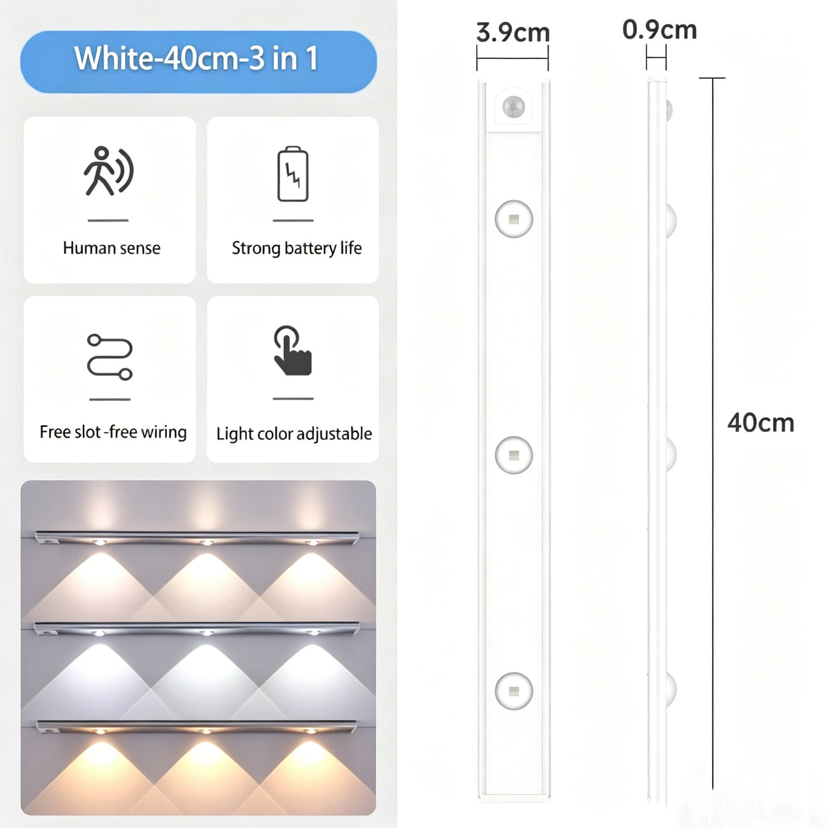 éclairage led sous cabinet blanc triangle moderne clips rechargeable usb