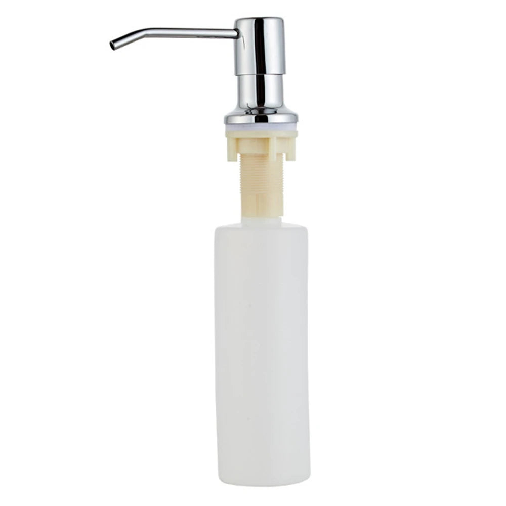 distributeur savon liquide or noir argent acier inoxydable moderne lisse fixations tube extension bouteille