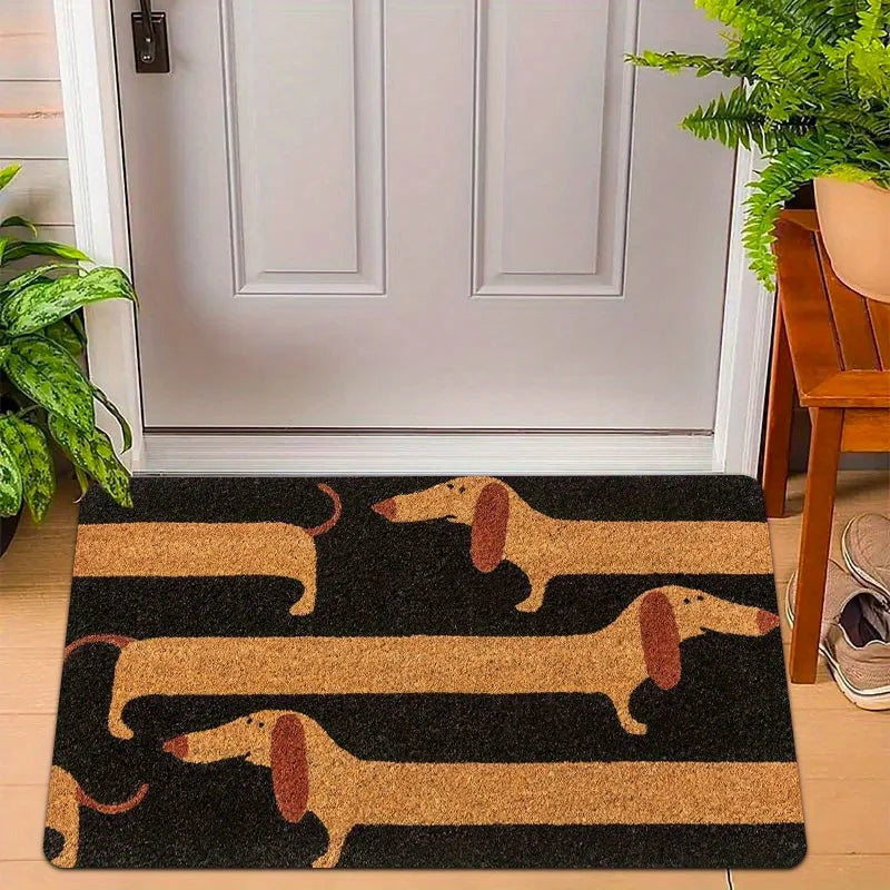 tapis antidérapant imprimé teckels moderne noir marron clair résistant lavable extérieur porte sol