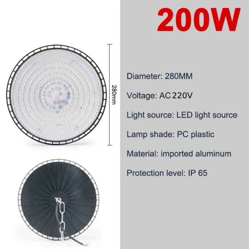 lumière led industrielle 200w 220v noir moderne grille ventilation chaines