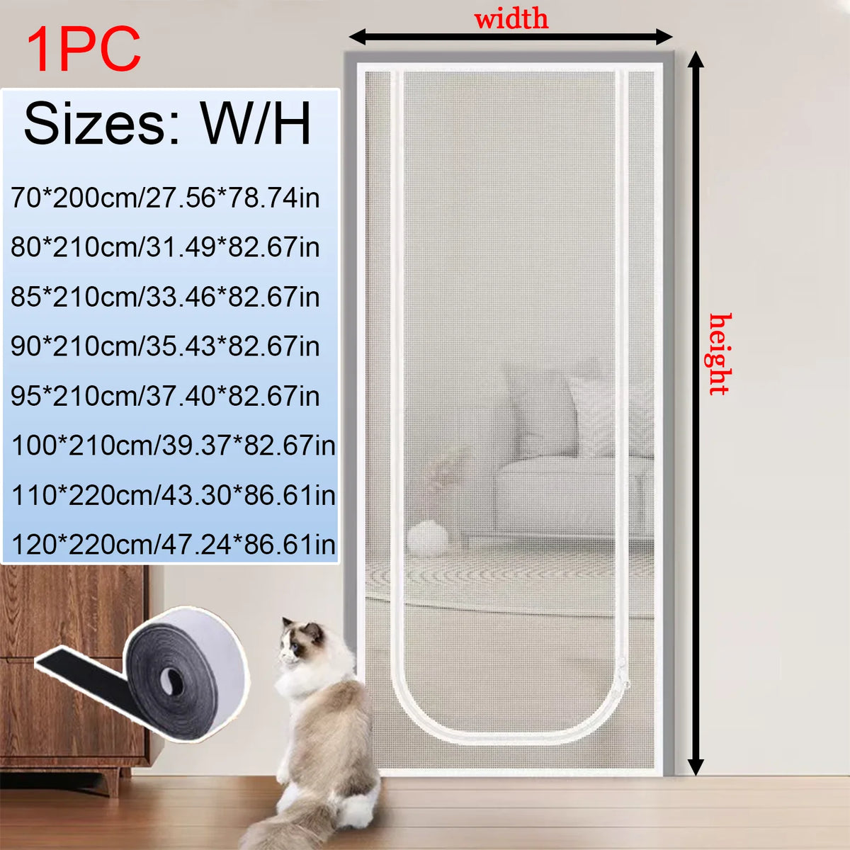 rideau porte blanc maille fine moderne adhésif anti insectes 70*200cm 80*210cm 85*210cm 90*210cm 95*210cm