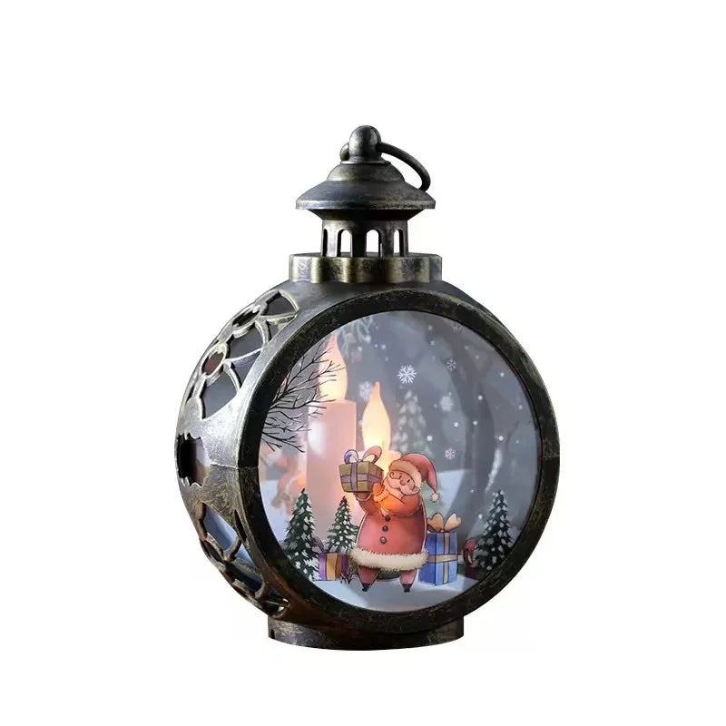 lanterne noël santa claus renne verre translucide vintage décoration fenêtre ambiance noire blanche