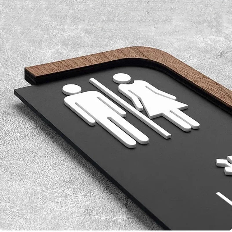 signes toilettes moderne hommes femmes pictogrammes adhésifs texturés effet givré bordure imitation bois opaque