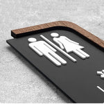 signes toilettes moderne hommes femmes pictogrammes adhésifs texturés effet givré bordure imitation bois opaque