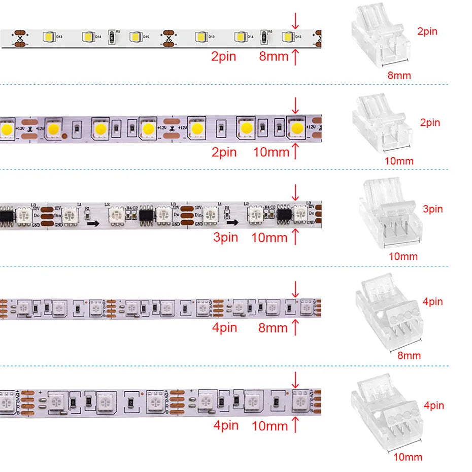 connecteurs led transparents 24v 2pin 3pin 4pin 8mm 10mm lot pièces adhésifs modernes