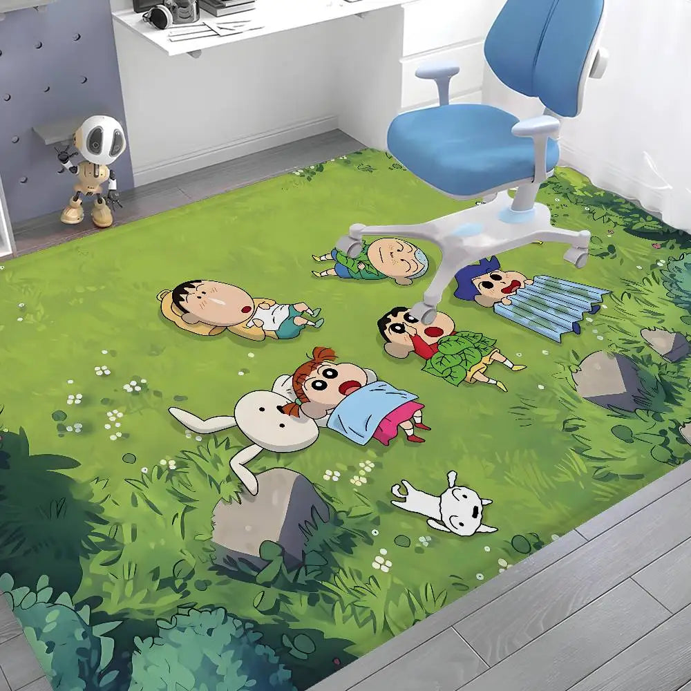 tapis dessin animé personnages anti dérapant polyester imperméable moderne vert clair bleu blanc rose
