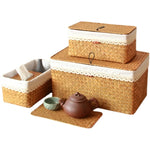 paniers paille naturels panier couvercle poignées métalliques boho chic rustique salon