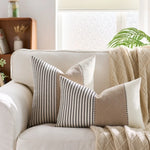 Coussins décoratifs rustiques rayés lin coton beige blanc rose bleu marine adhésifs